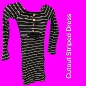 🌷 Cotton Black & White Stripe Cutout Dress🌷 Long Sleeve
